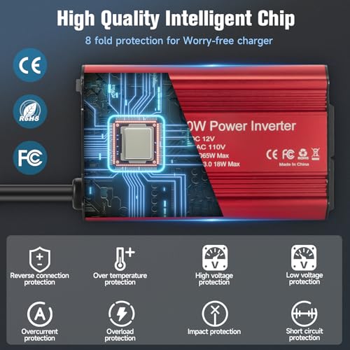 400W Power Inverter 12V DC to 110V AC with PD 65W USB-C & QC 18W Port T56517