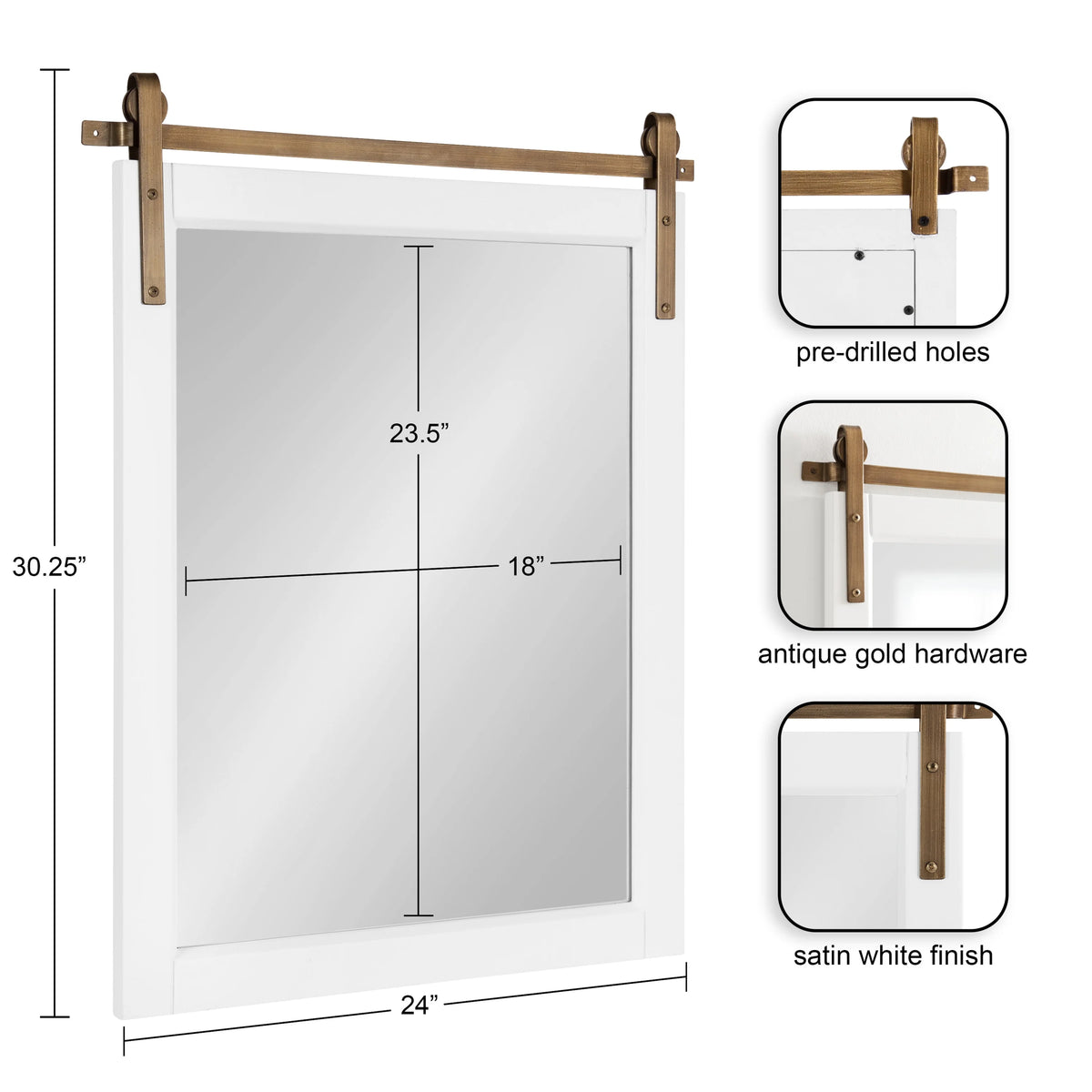 White and Antique Gold Wood Framed Wall Mirror C639818