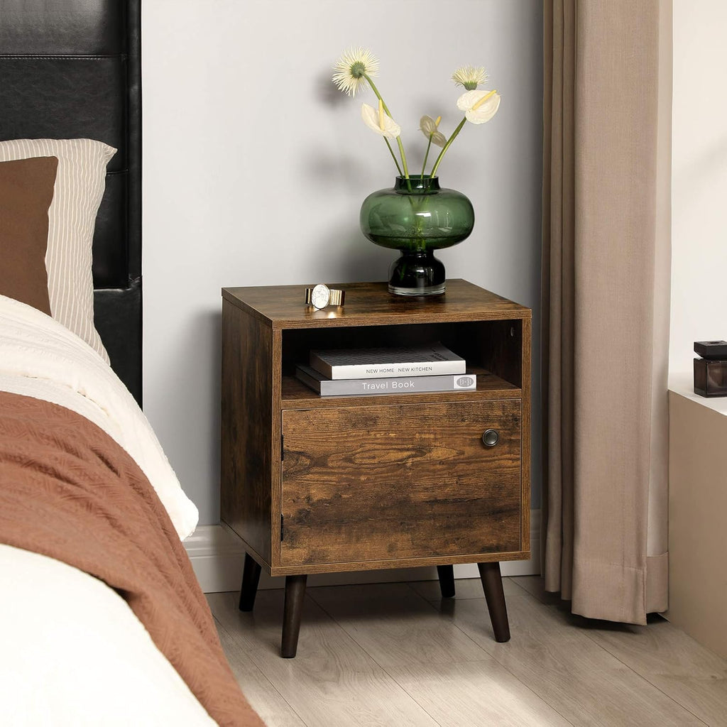 Rustic Brown Nightstand with Open Shelf and Cabinet G657375