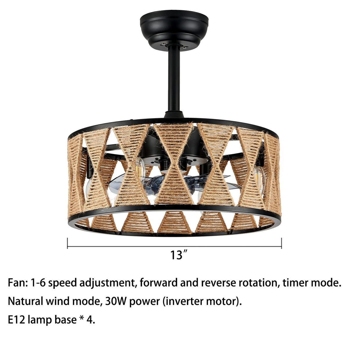 Rustic Caged Ceiling Fan with Lights and Remote I972520
