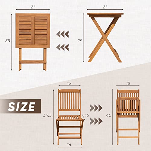 3 Piece Acacia Wood Folding Patio Bistro Set E18956