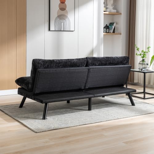 Black Convertible Futon Sofa Bed with Metal Legs K4770