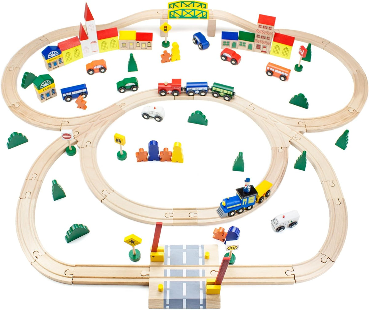 100-Piece Wooden Train Track Town Starter Set N296