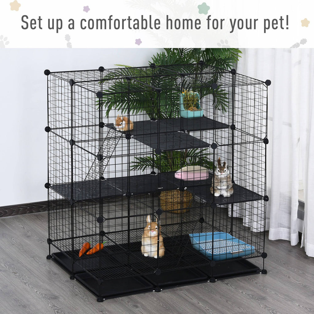 Black Steel Pet Playpen with Trays T22862