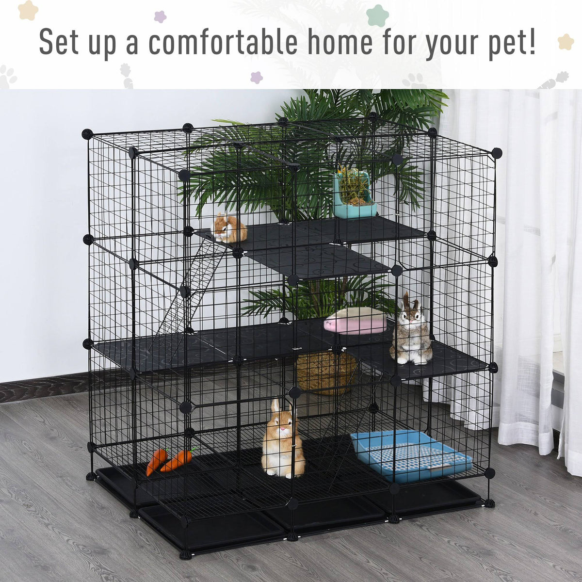 Black Steel Pet Playpen with Trays T22862