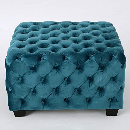 Dark Teal Velvet Ottoman Q907