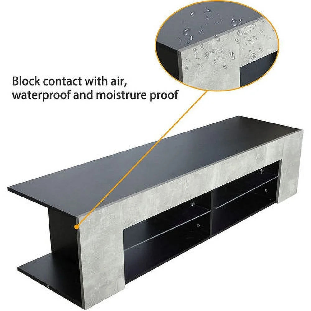 Black 57 Inch TV Stand with LED Lights and Glass Shelves L98453