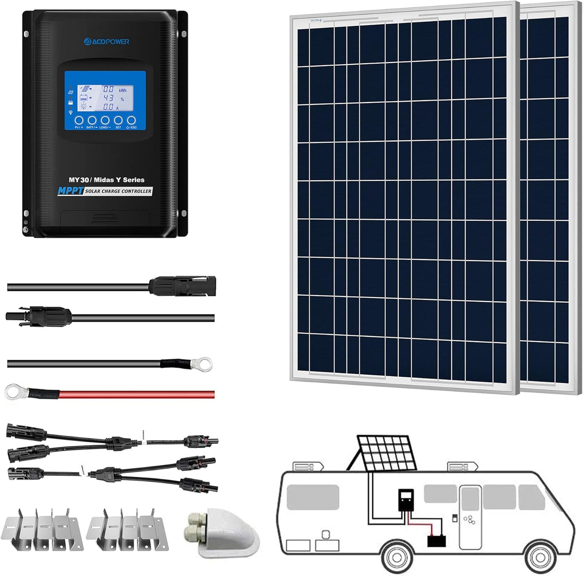 200W Polycrystalline Solar Panel Kit with 30A MPPT Controller T381