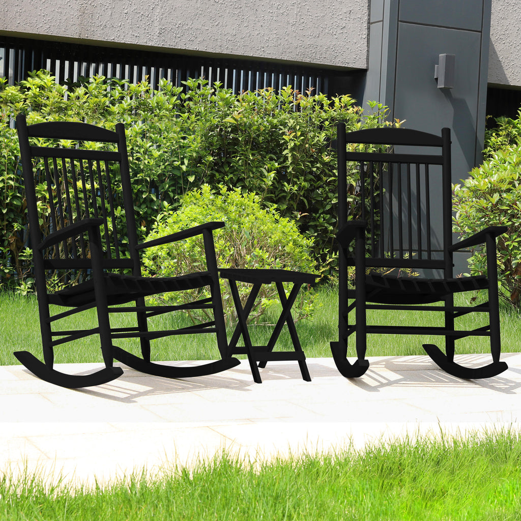 Black Wood Rocking Chair Set of 3 with Foldable Table Y58773