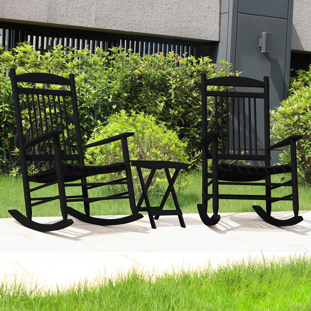 Black Wood Rocking Chair Set of 3 with Foldable Table Y58773