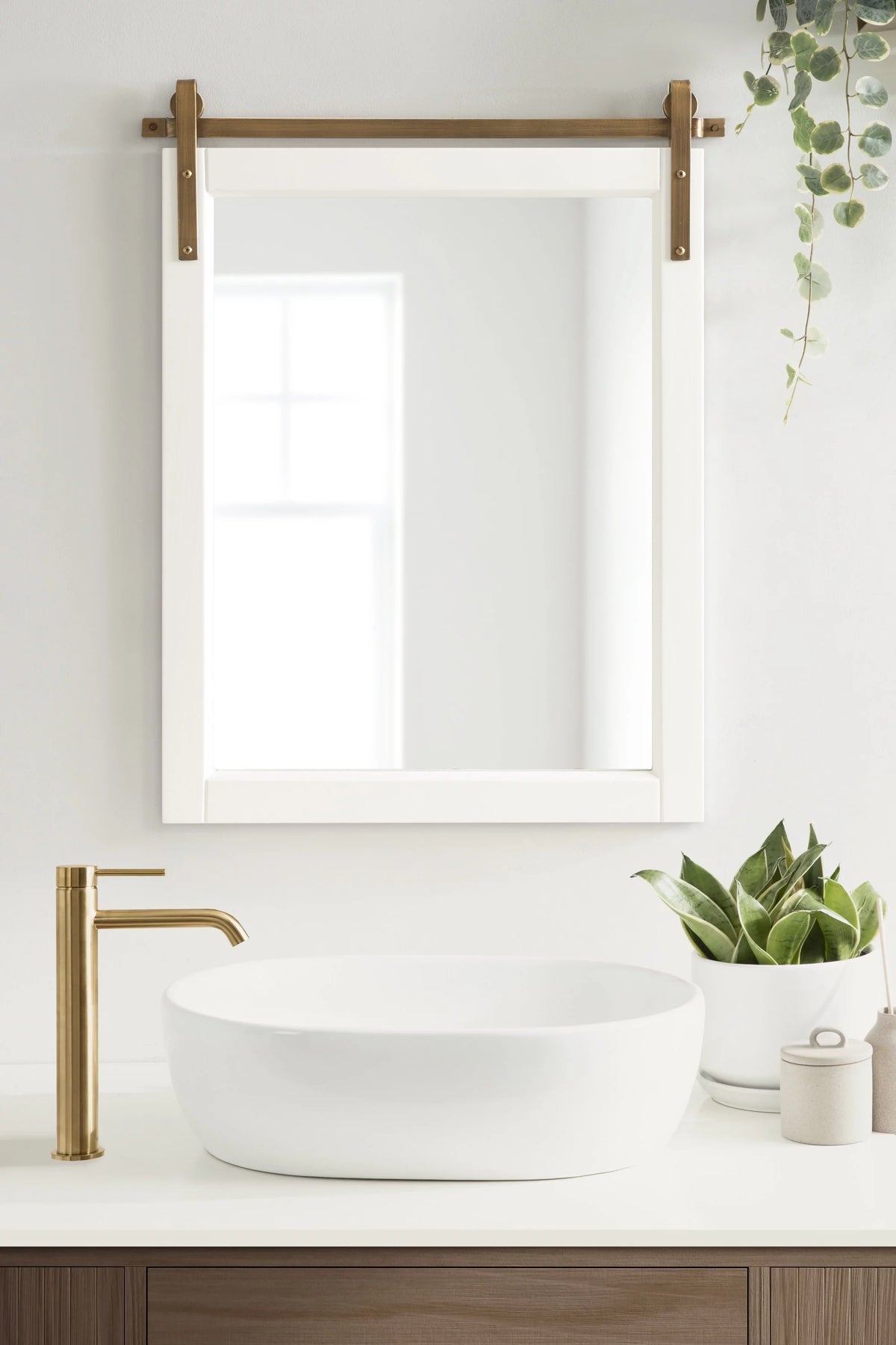 White and Antique Gold Wood Framed Wall Mirror C639818