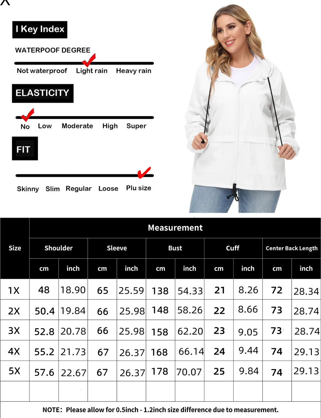 Plus Size Waterproof Hooded Rain Jacket S816