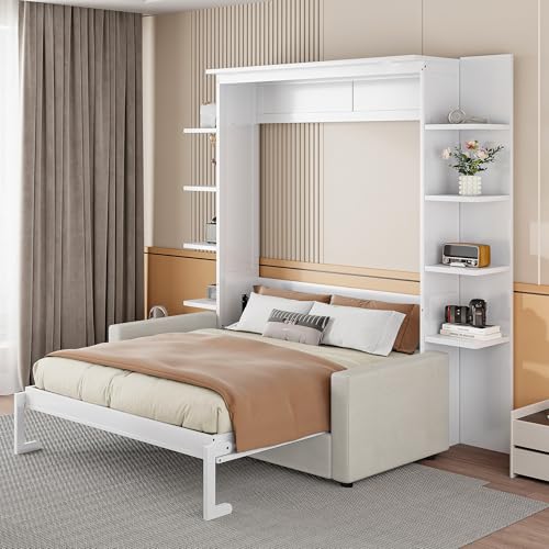 Queen Size Gray Murphy Bed with Sofa Cushion Y857752