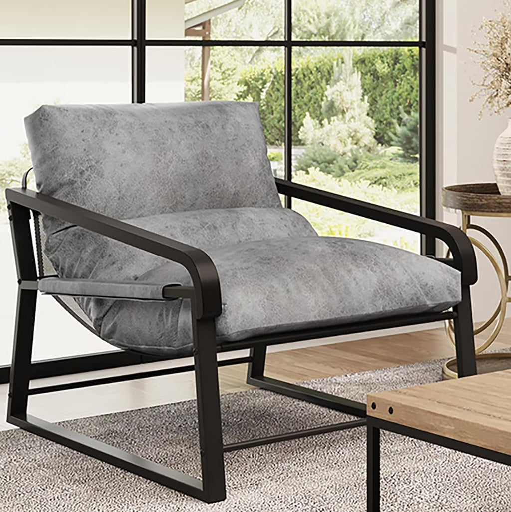 Oversized Upholstered Accent Chair with Wood Armrest, Grey D469