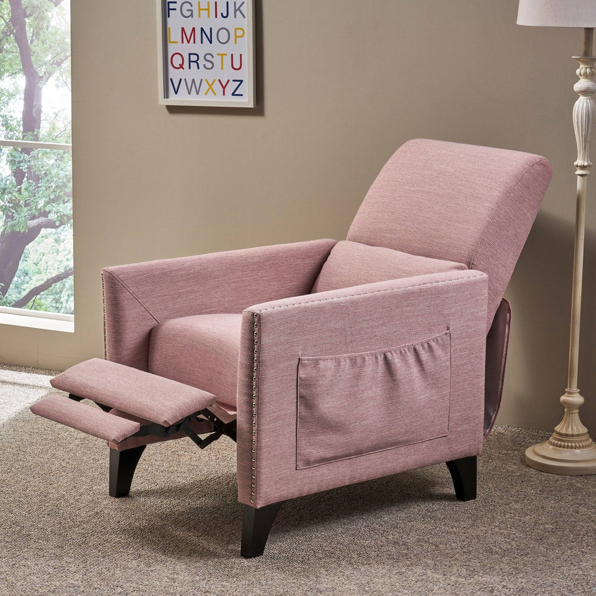 Light Blush Fabric Push Back Recliner U708073