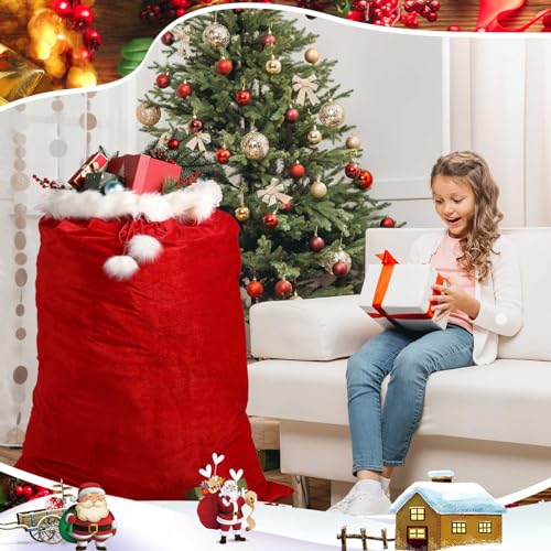 2 Pcs 56 x 36 Inch Extra Large Velvet Santa Gift Bag with Drawstring V75624