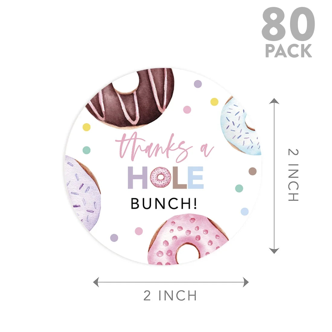 80-Pk 2-Inch Round Donut Birthday Stickers V61466