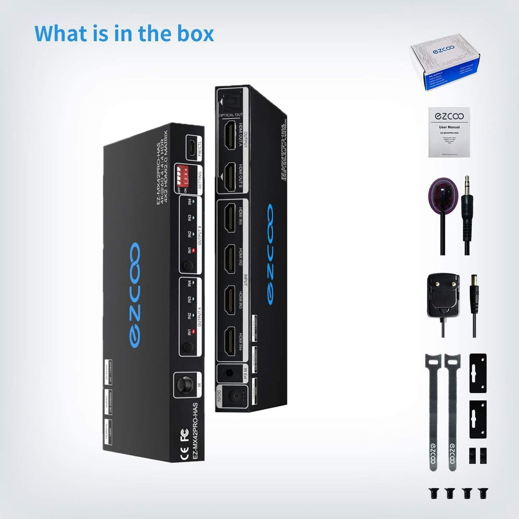 HDMI Matrix 4 In 2 Out 4K 60Hz HDR 10 SPDIF 5.1CH Audio Extractor M604