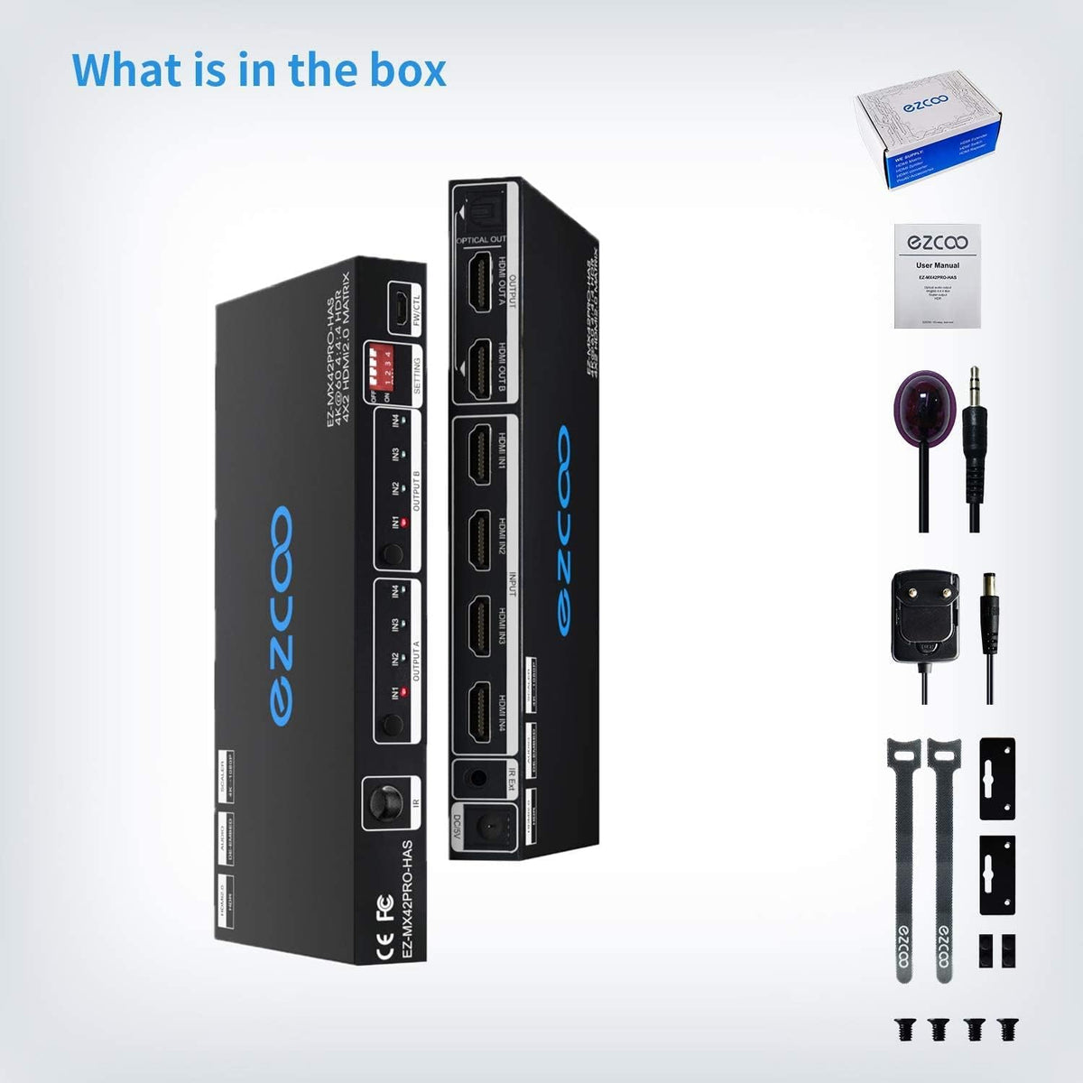 HDMI Matrix 4 In 2 Out 4K 60Hz HDR 10 SPDIF 5.1CH Audio Extractor M604