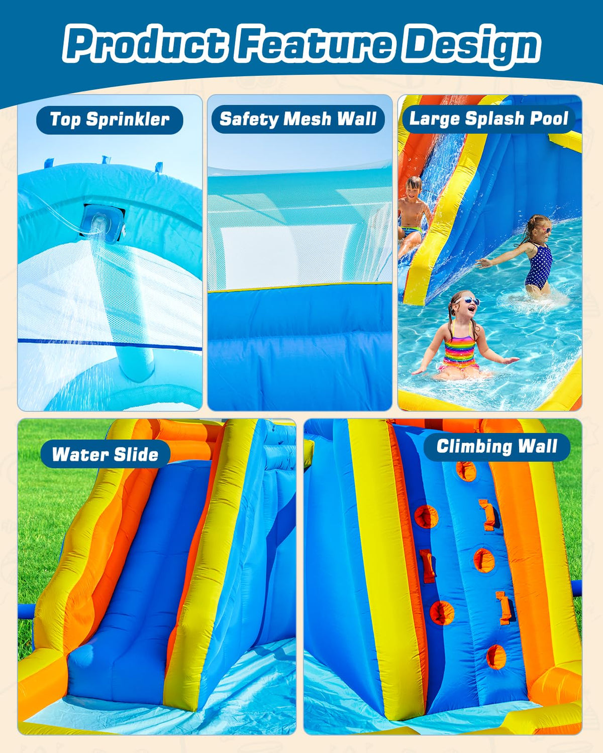 Inflatable Water Slide Park with Spray Pool, Bounce House with Climbing Wall and Blower M1620