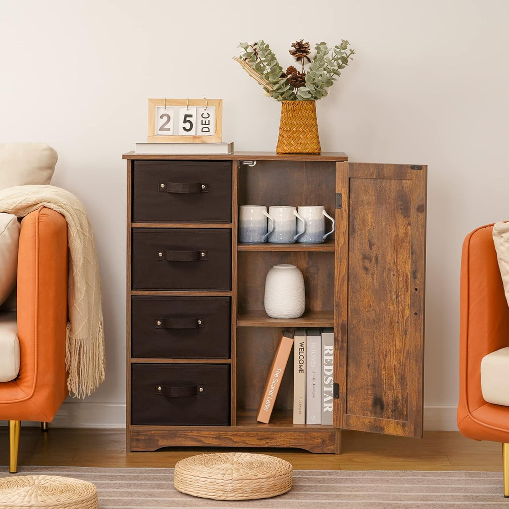Rustic Brown Storage Cabinet with 4 Removable Drawers and 1 Door B19272
