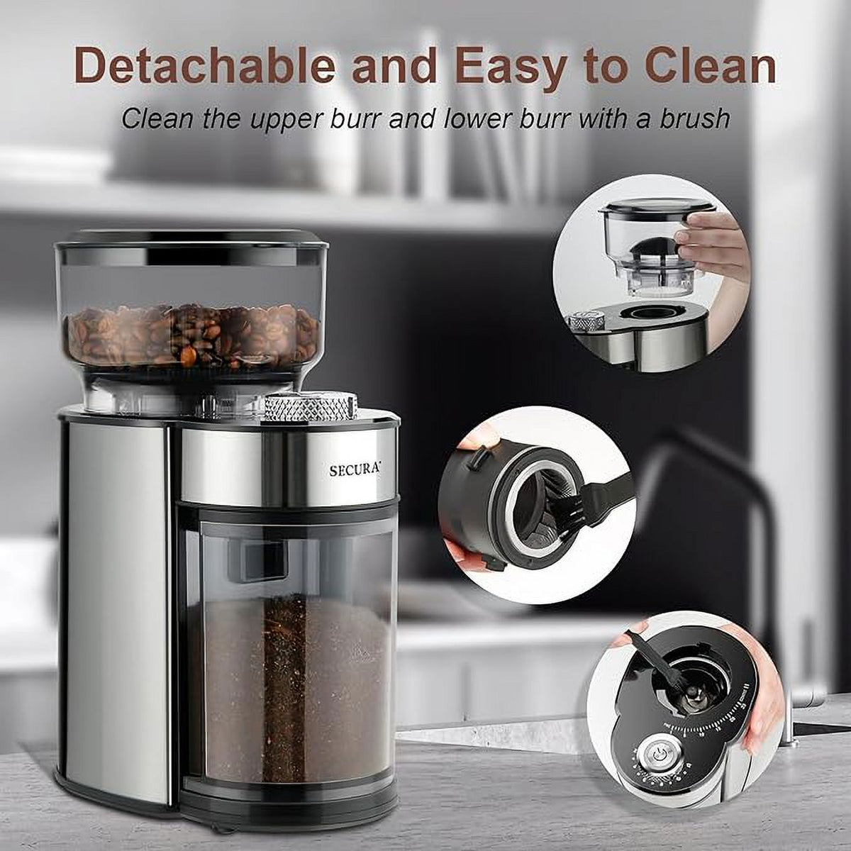 Stainless Steel Electric Conical Burr Coffee Grinder T1198