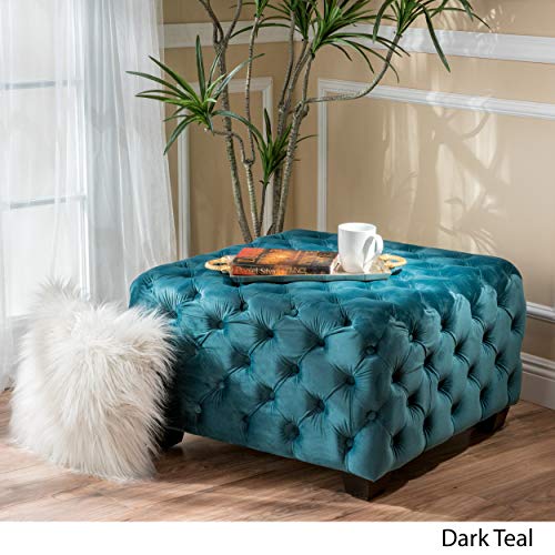 Dark Teal Velvet Ottoman Q907