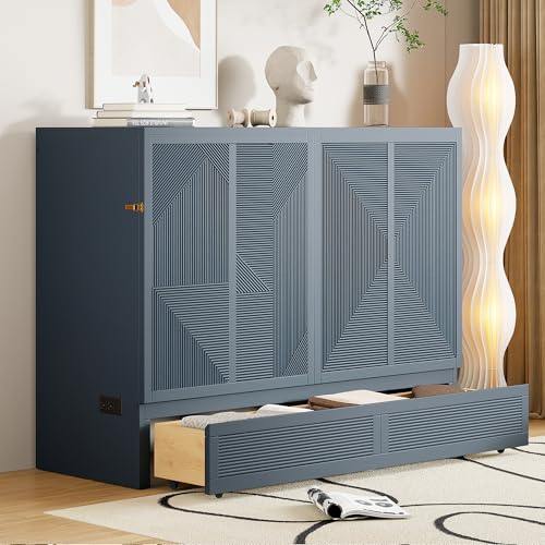 Gray Full Size Murphy Bed with Storage Drawer Y429909