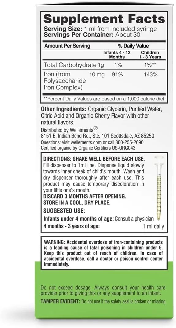 Organic Iron Drops for Babies, Cherry Flavor, 1 Fl Oz I7286