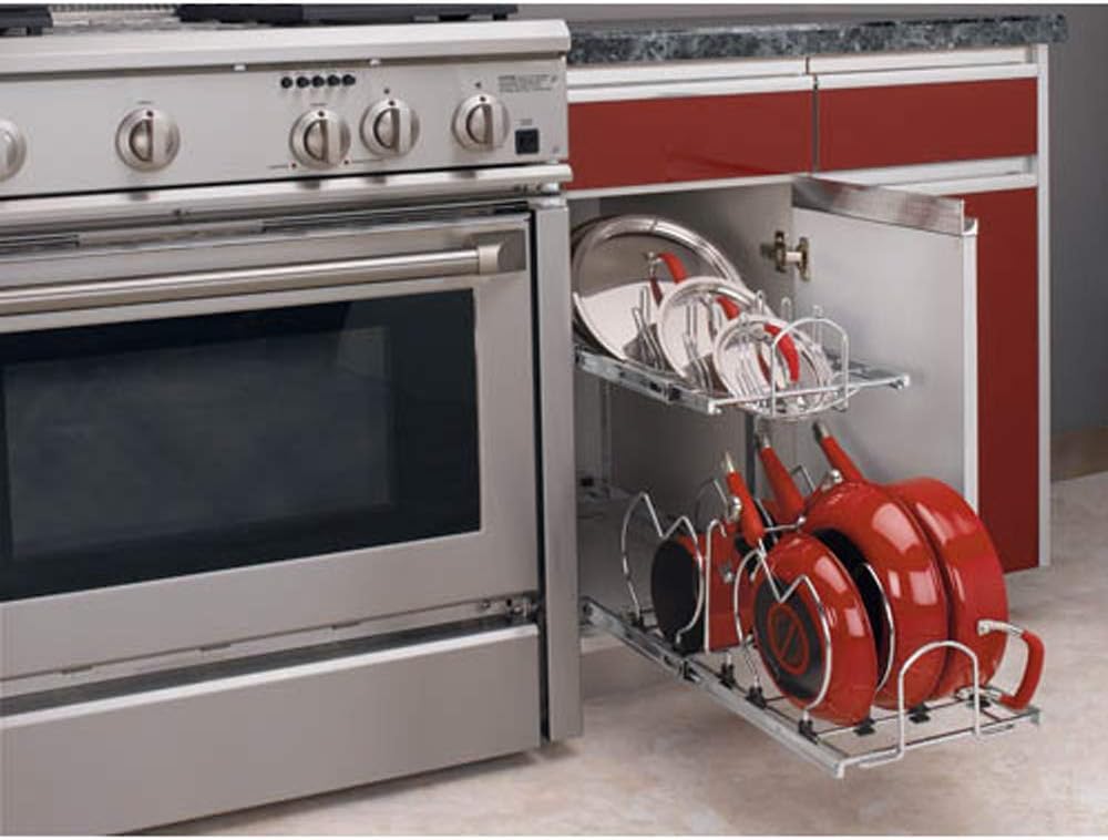 12-Inch 2-Tier Wire Pull Out Kitchen Cabinet Organizer, Chrome D118128