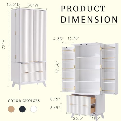 72" Dark Grey Wood Pantry Cabinet with 10 Door Shelves & 2 Drawers T9218