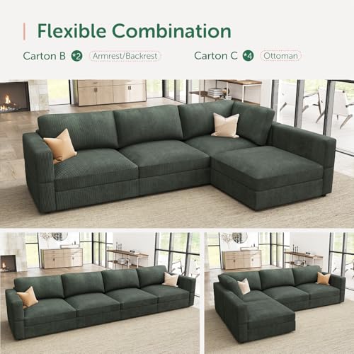Beige Corduroy Modular Sectional Sofa with Storage X22288