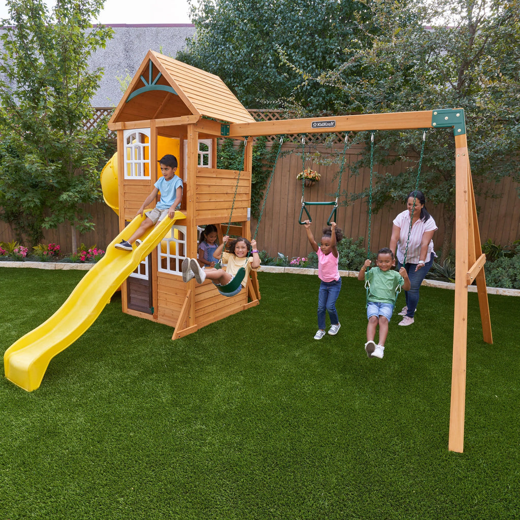 Wooden Swing Set with Slide and Play Kitchen R76668
