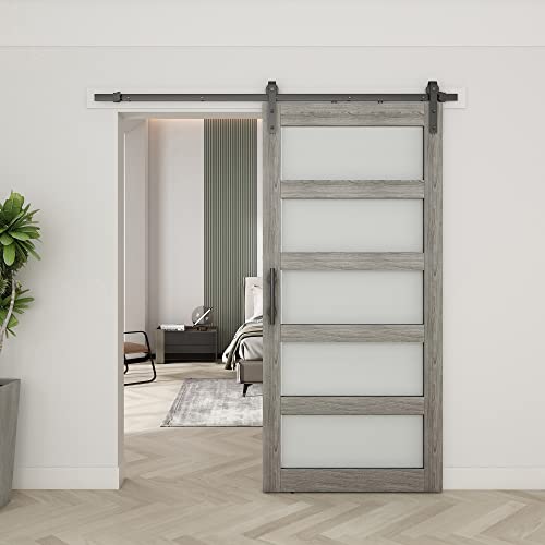 42in x 84in Frosted Glass Barn Door with 7FT Sliding Door Hardware Kit W37241