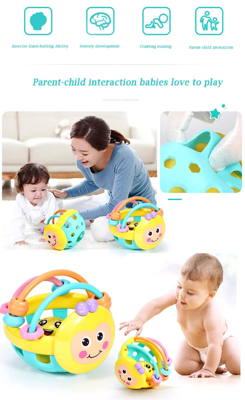 Ball Rattles Bell Infant Baby Plastic Toy Hand Bell Education Toy W252