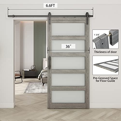 42in x 84in Frosted Glass Barn Door with 7FT Sliding Door Hardware Kit W37241