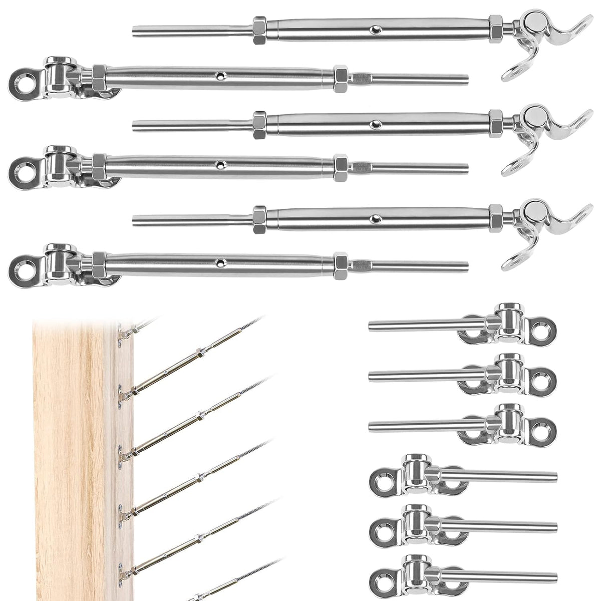 20 Set Cable Railing Kit 1/8 Swage Toggle Turnbuckle Hardware T316 Stainless Steel Angle 180° Adjustable N6351