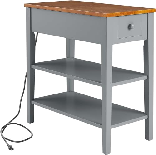 Gray Side Table with Charging Post and Storage Cabinet G53947