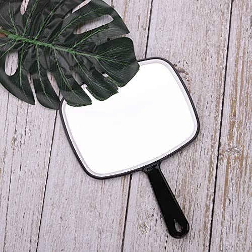 Large Wall Mount Hand Mirror with Handle Square Black 10.3inx7.3in E3232