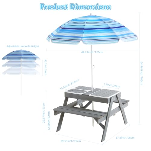 3-in-1 Kids Picnic Table with Umbrella A421
