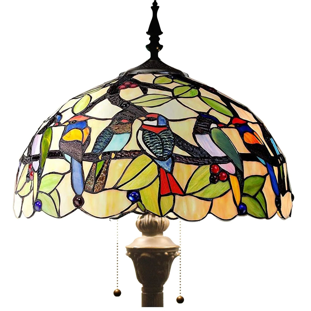 Bronze Floor Lamp with Stained Glass Shade C82566