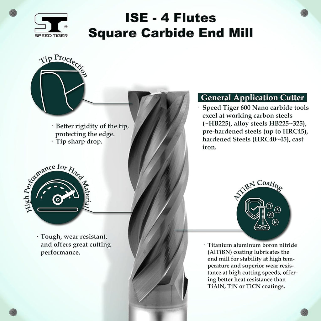 Carbide Square End Mill 4 Flute 5/16 5 Pieces U506