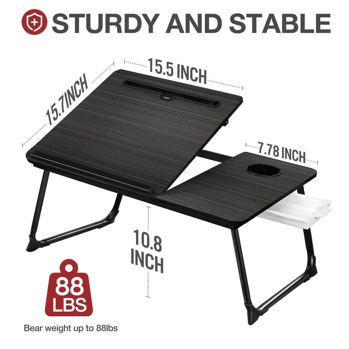 Foldable Adjustable Lap Desk with Cup Holder, Black O570
