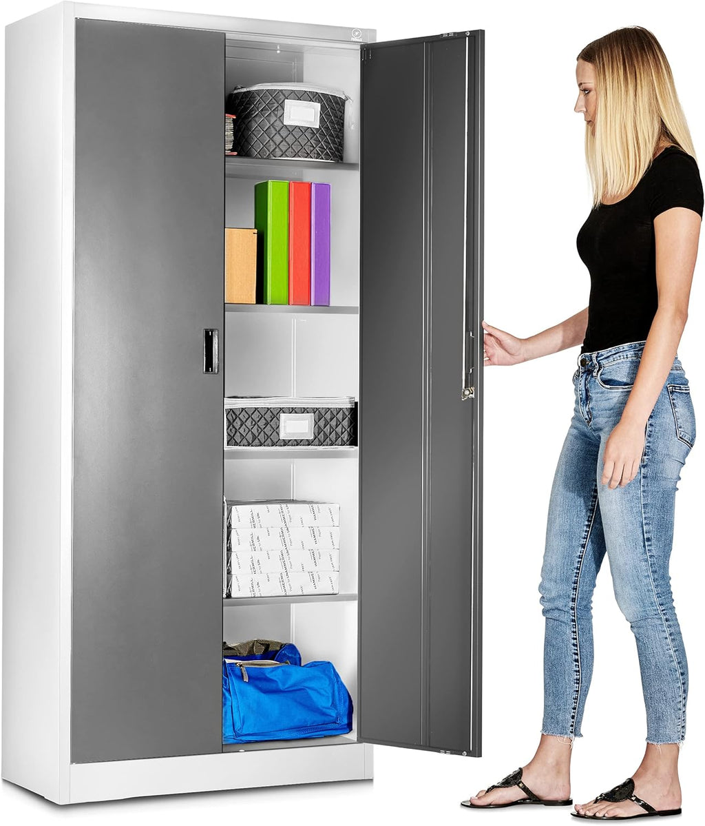Black Steel Garage Storage Cabinet with Adjustable Shelves and Locking Doors D789