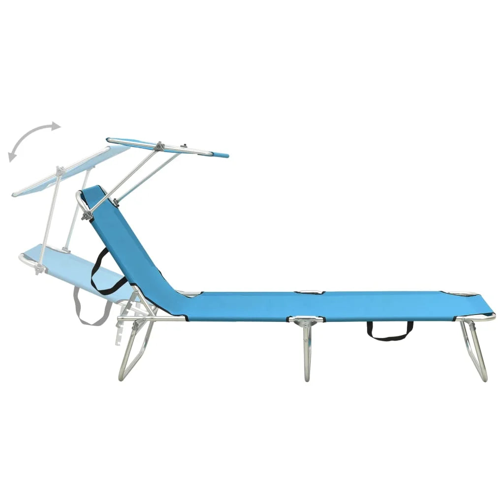 Folding Sun Lounger with Canopy Steel Turquoise and Blue W21926