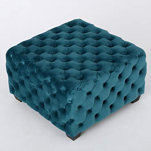 Dark Teal Velvet Ottoman Q907