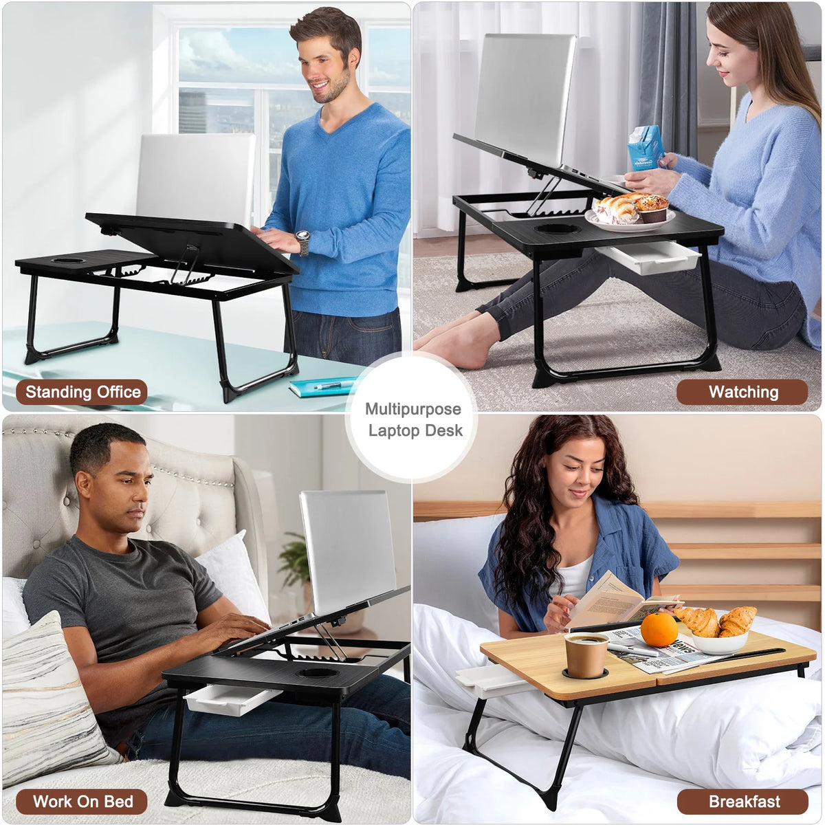 Foldable Adjustable Lap Desk with Cup Holder, Black O570