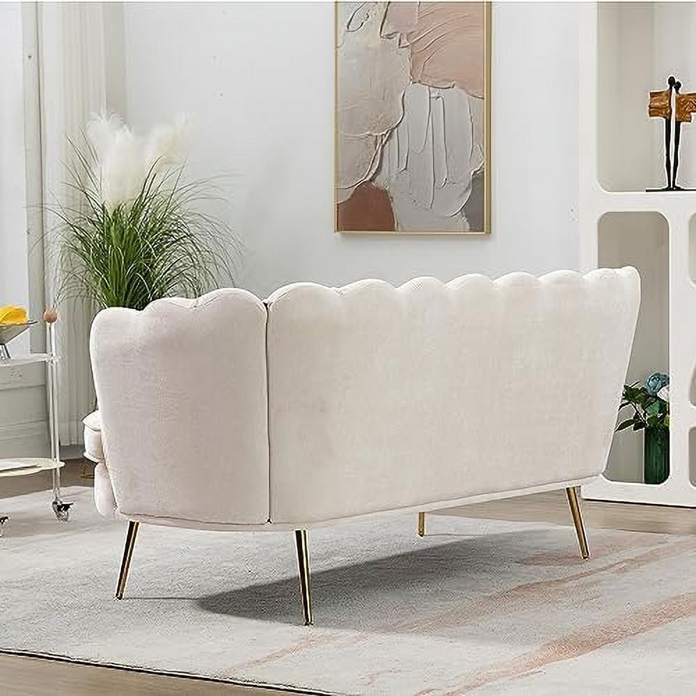 Ivory Boucle 2-Seater Loveseat Sofa with Gold Metal Legs Q15089