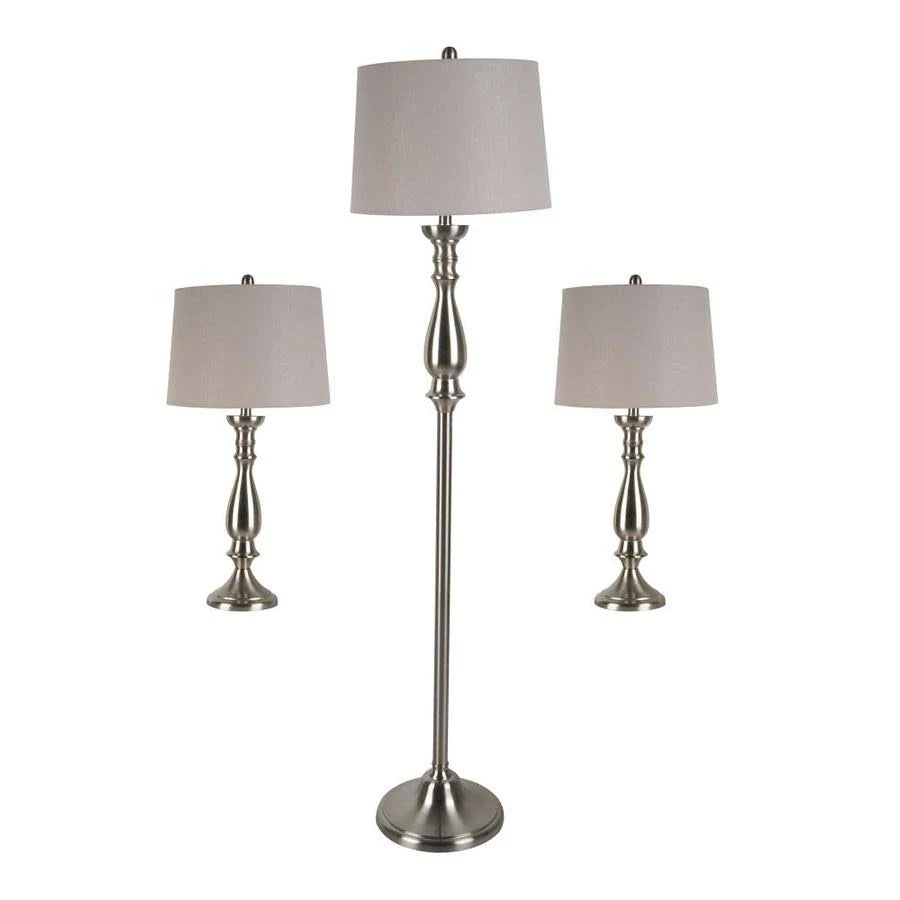 3-Piece Standard Lamp Set with Gray Shades E338