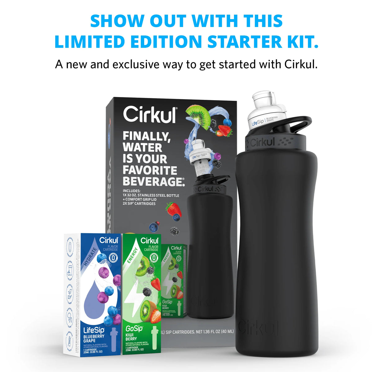 32oz Rose Gold Stainless Steel Water Bottle Starter Kit with Lid and 2 Flavor Cartridges U534492